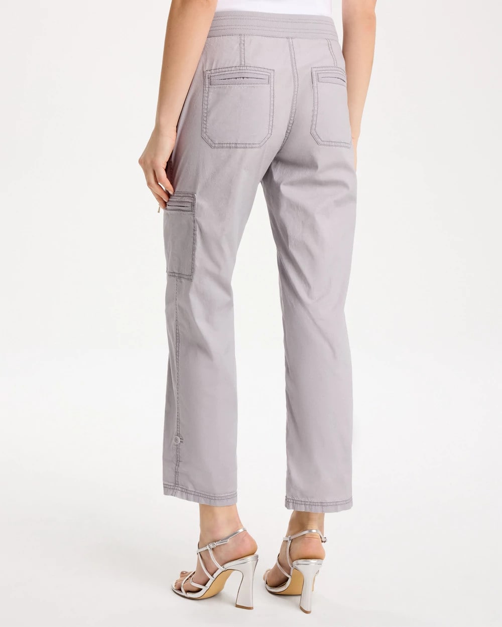 Chico's Poplin Cropped Roll Tab Pants