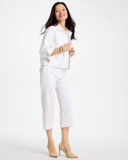 Chico's Sandstone Striped Emme Sateen Straight Capri Pants