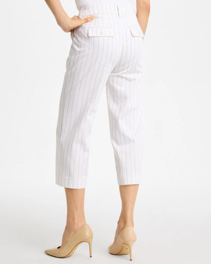 Chico's Sandstone Striped Emme Sateen Straight Capri Pants