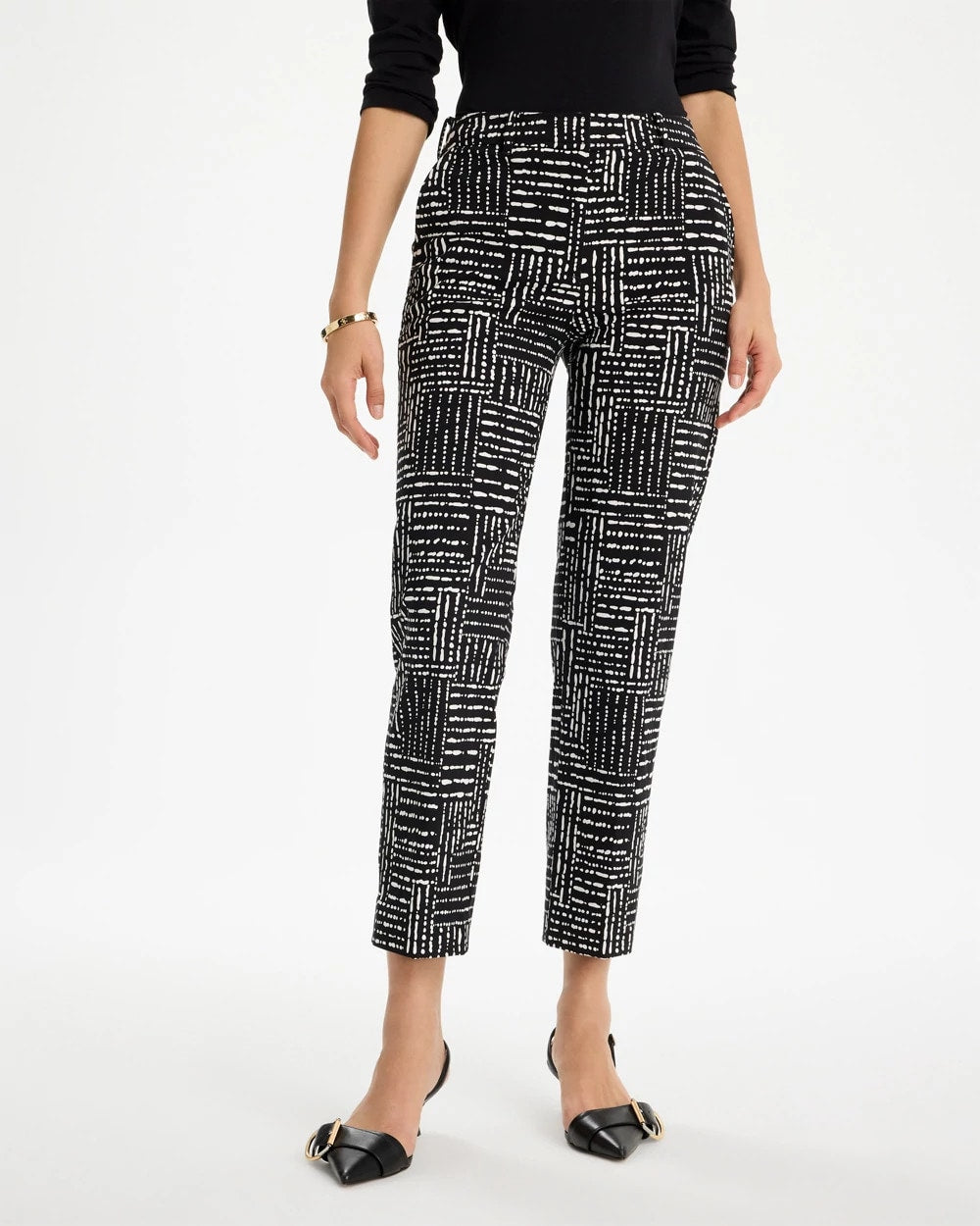 Chico's Emme Fly Front Straight Printed Crop Pants