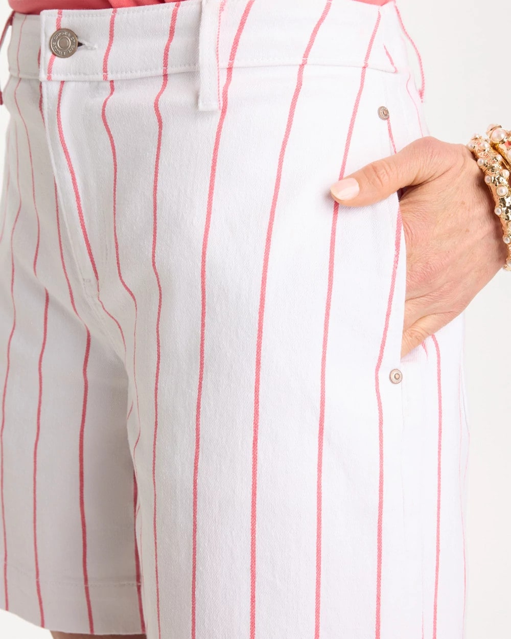 Chico's Striped Rivet Denim Trouser Shorts