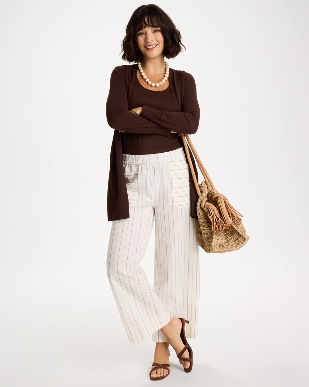 Chico's Pinstriped Linen-Cotton Crop Pant