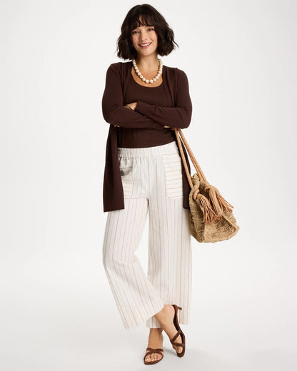 Chico's Pinstriped Linen-Cotton Crop Pant
