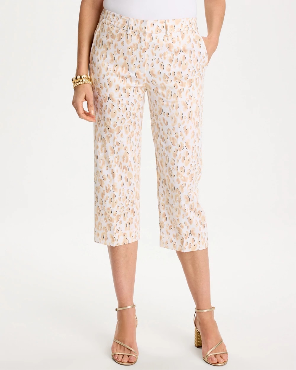 Chico's Animal Print Emme Sateen Straight Capri Pants
