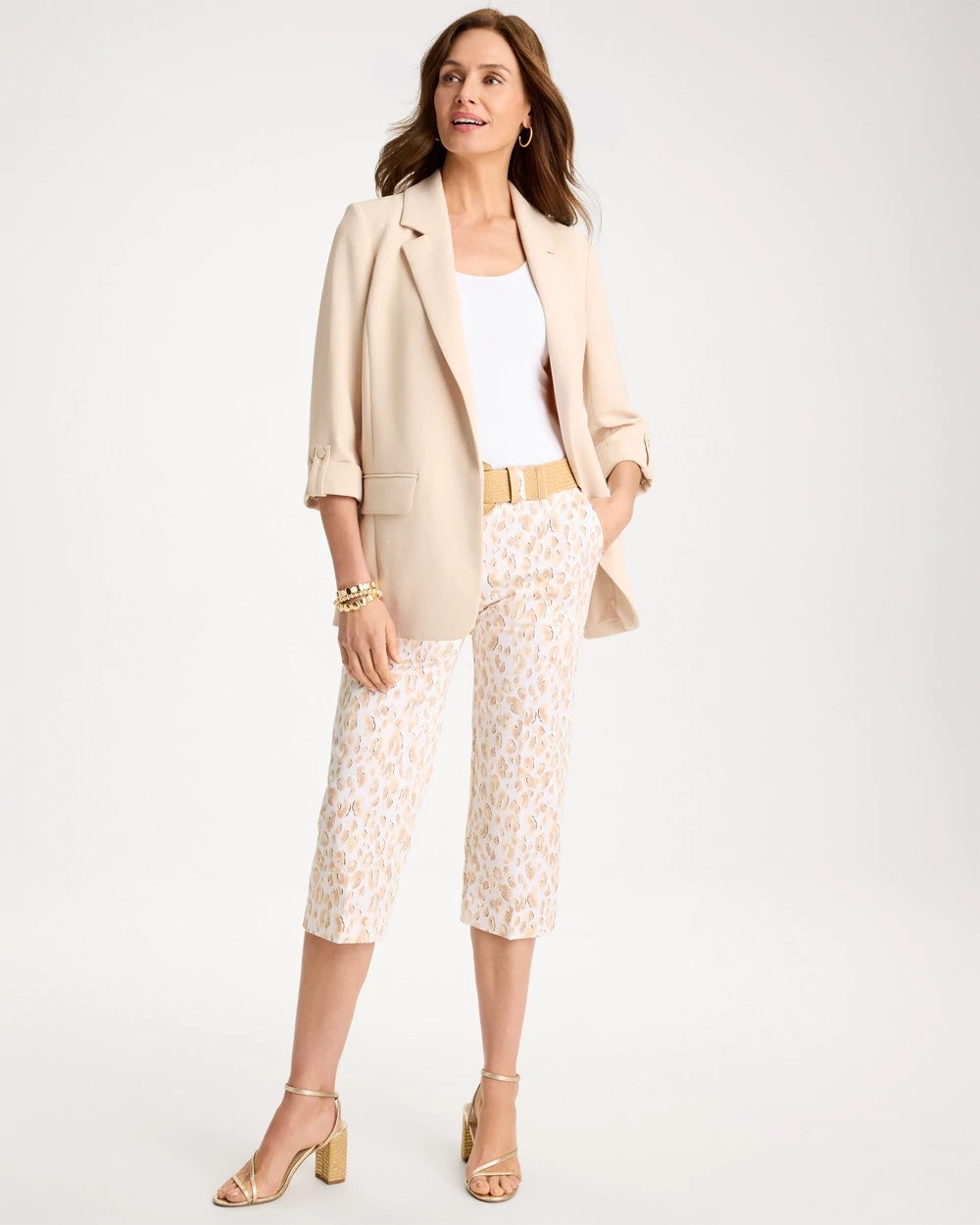 Chico's Animal Print Emme Sateen Straight Capri Pants