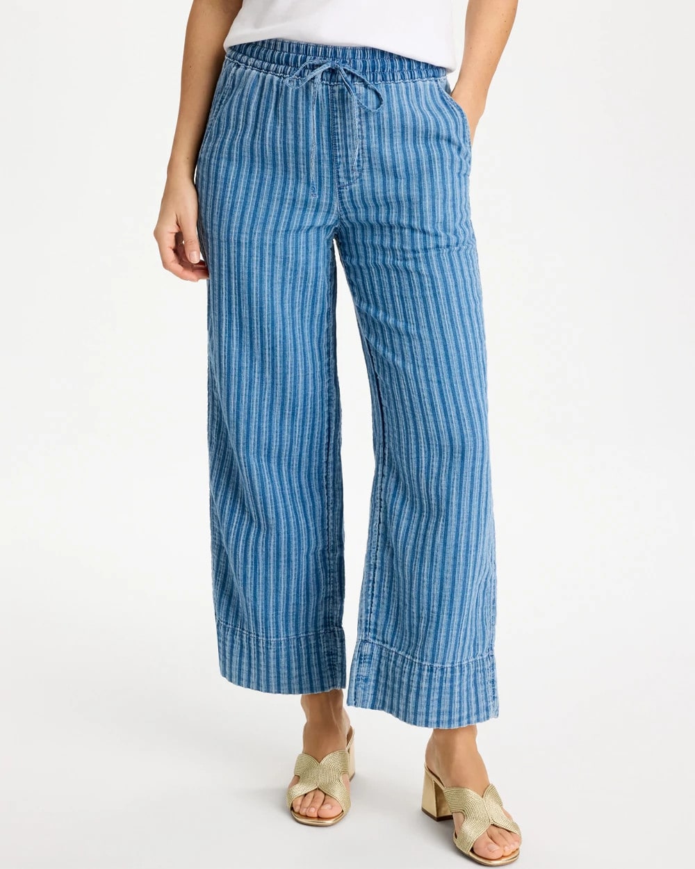 Chico's Gauze Striped Wide Crop Jean