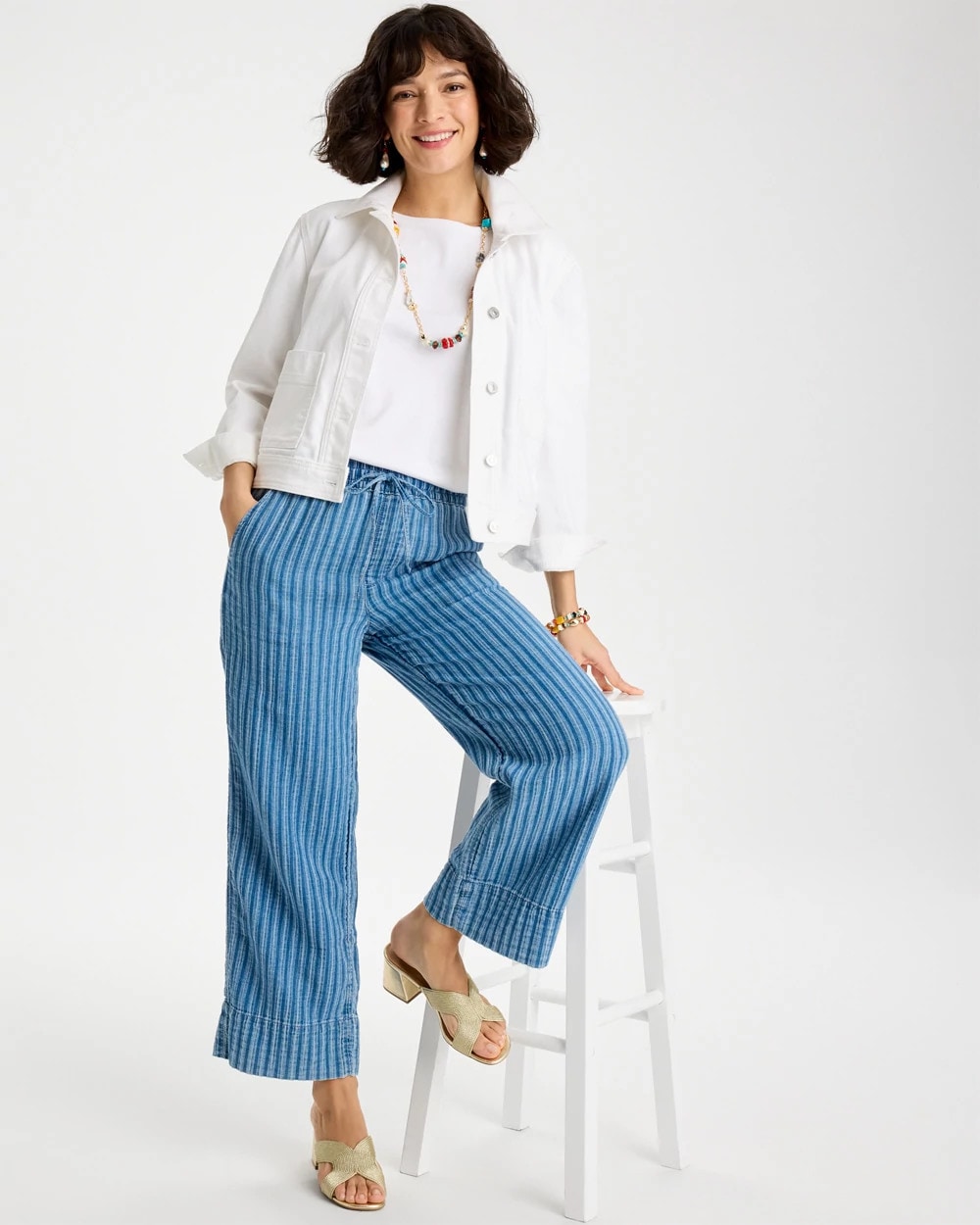 Chico's Gauze Striped Wide Crop Jean