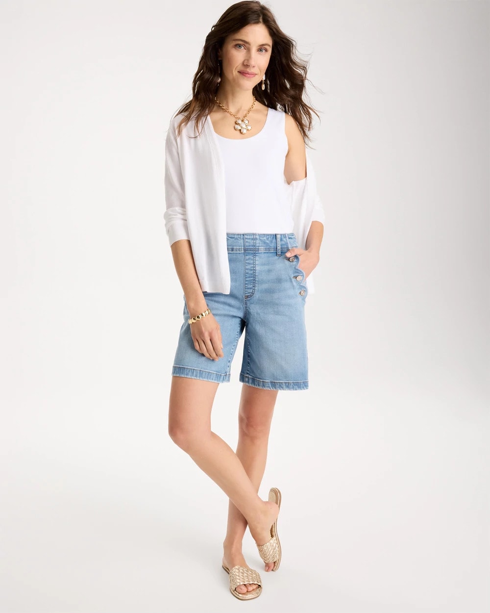 Chico's Pull-On Scallop Button Jean Shorts