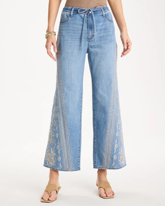 Chico's Floral Geo Wide-Leg Drawstring Jeans