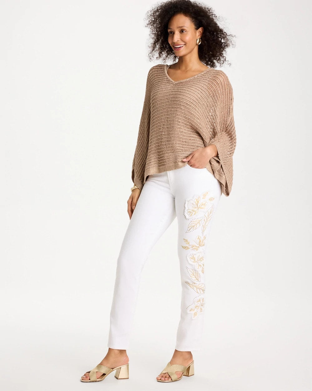 Chico's No Stain Girlfriend Floral Embellished Slim Ankle Jeans