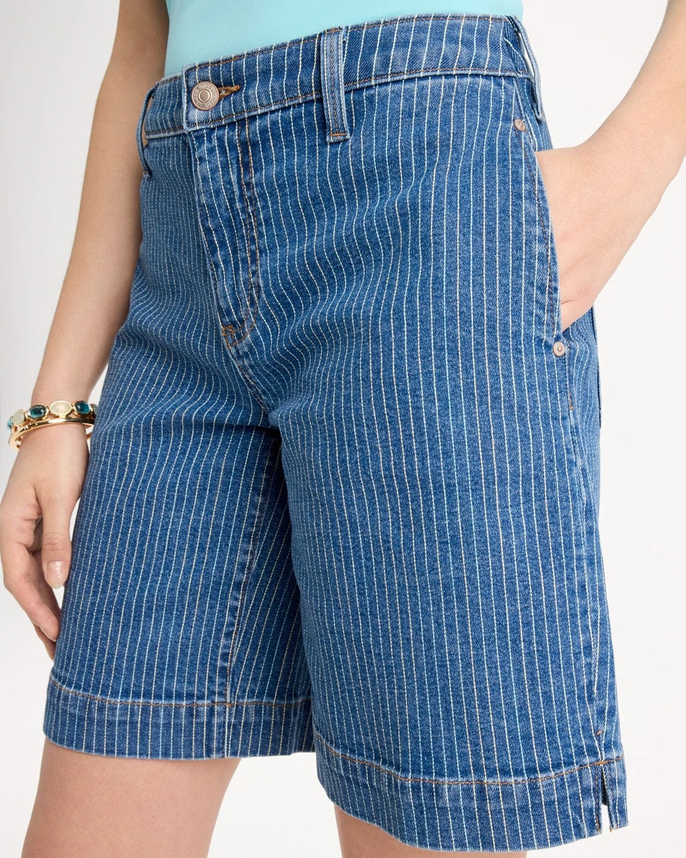 Chico's Striped Denim Trouser Shorts