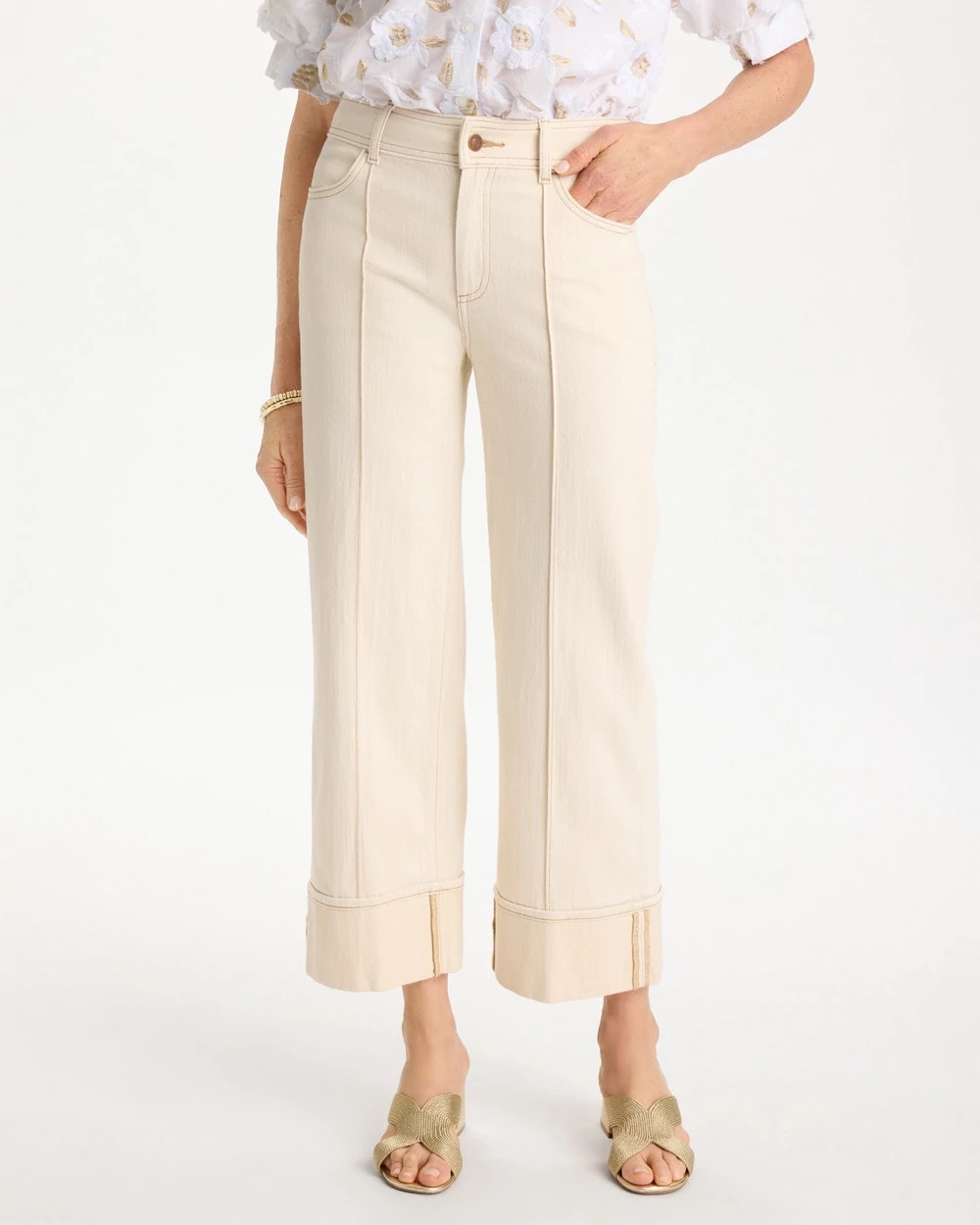 Chico's Pintuck Cuffed Cropped Jeans
