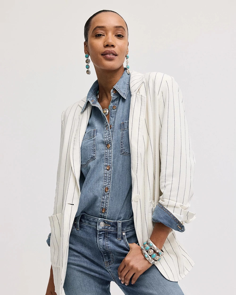 Chico's Linen-Blend Striped Boyfriend Blazer