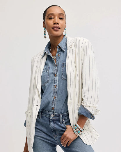 Chico's Linen-Blend Striped Boyfriend Blazer