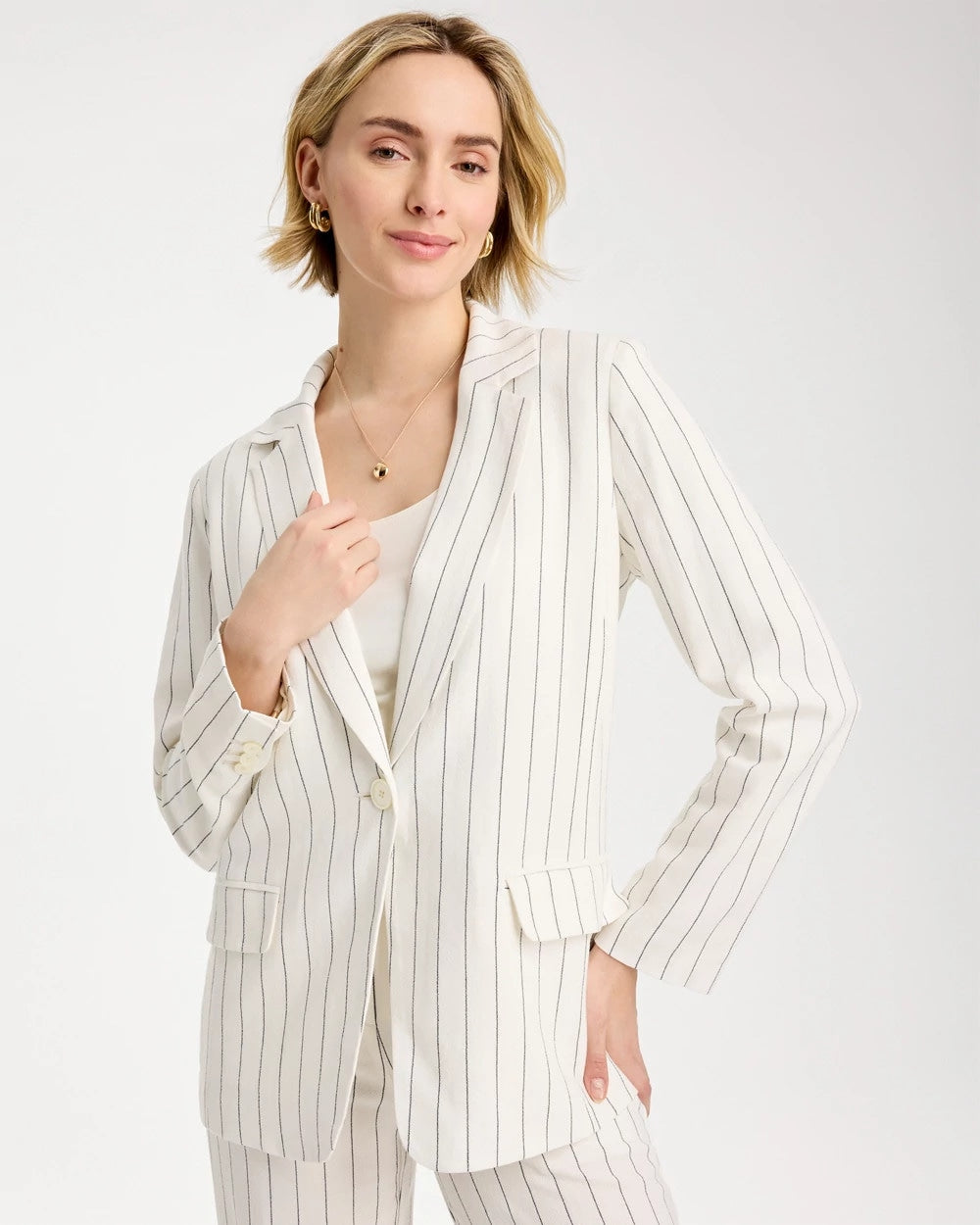 Chico's Linen-Blend Striped Boyfriend Blazer