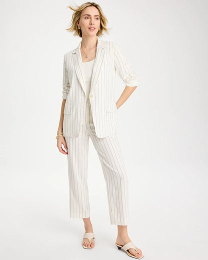 Chico's Linen-Blend Striped Boyfriend Blazer