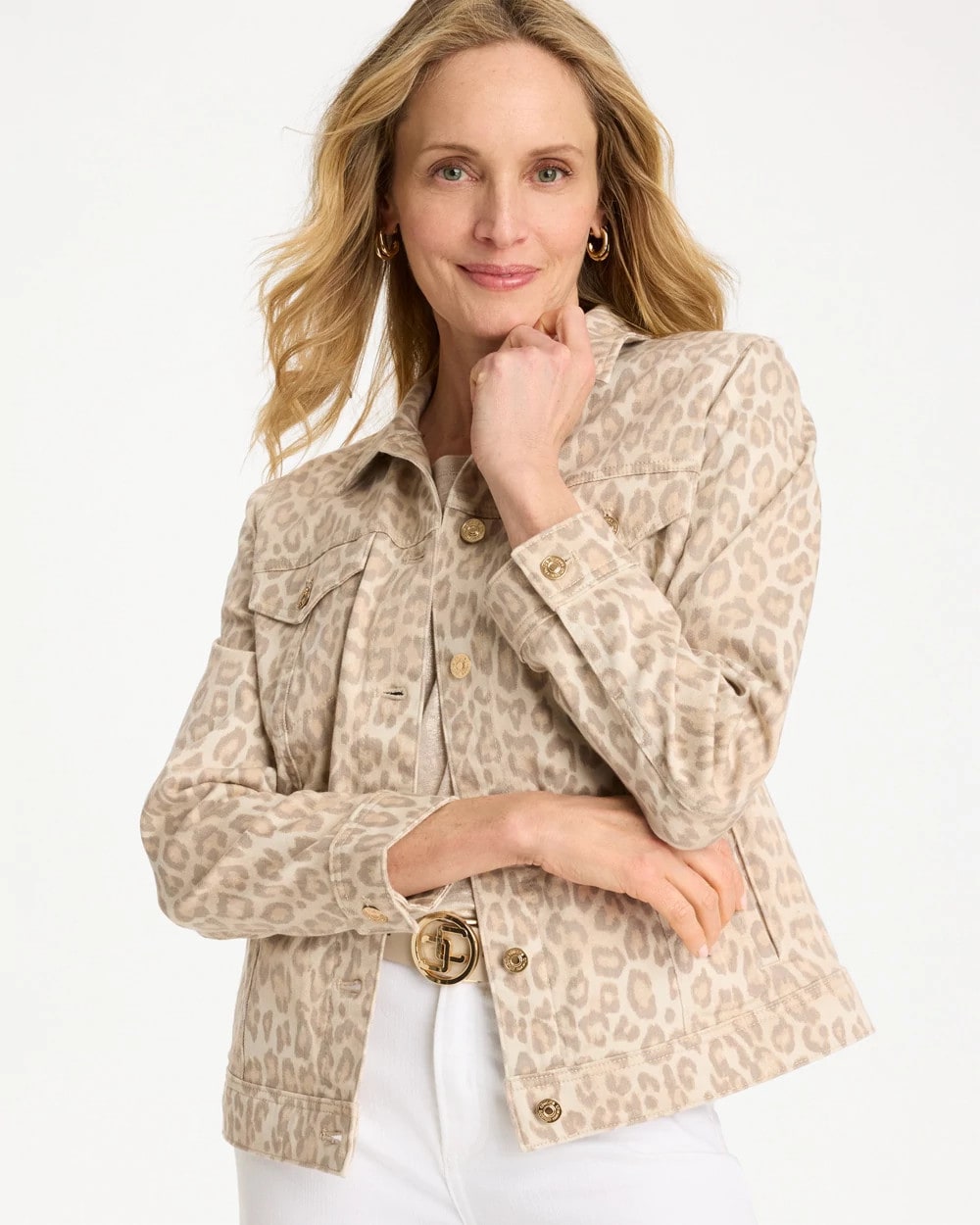 Chico's Denim Leopard Print Jacket