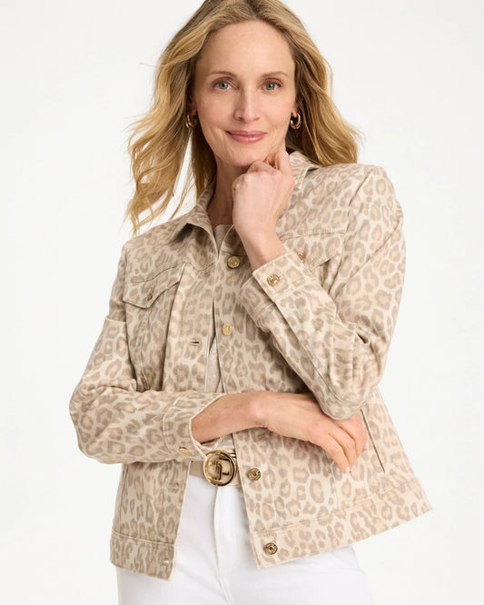 Chico's Denim Leopard Print Jacket