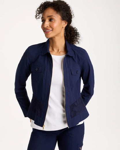 Chico's Poplin Cotton Lace Peplum Jacket