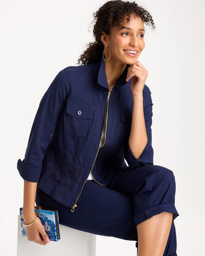 Chico's Poplin Cotton Lace Peplum Jacket