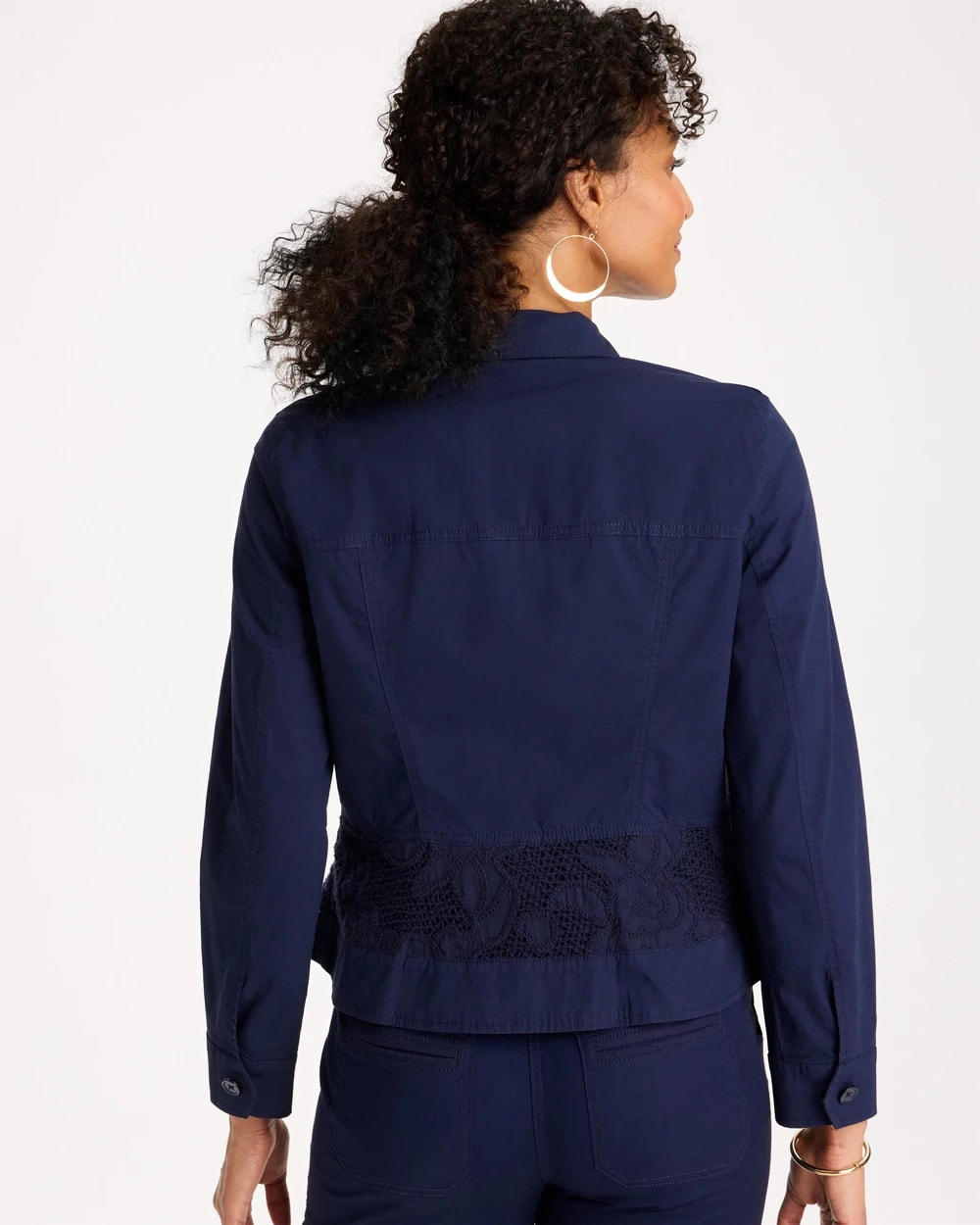 Chico's Poplin Cotton Lace Peplum Jacket