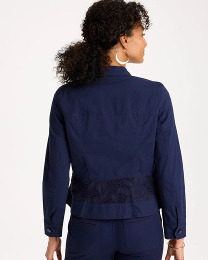 Chico's Poplin Cotton Lace Peplum Jacket