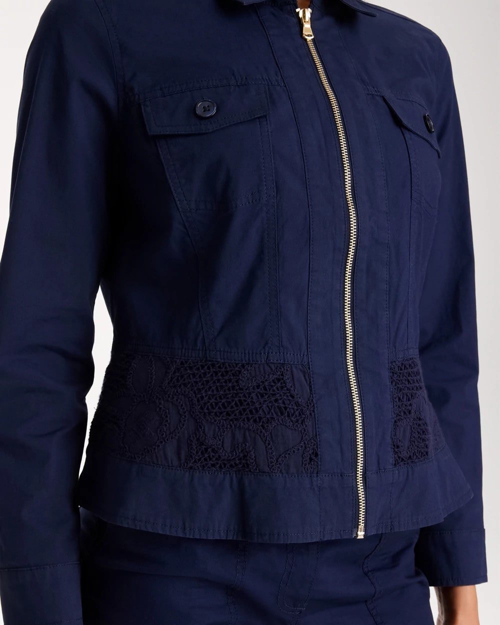 Chico's Poplin Cotton Lace Peplum Jacket