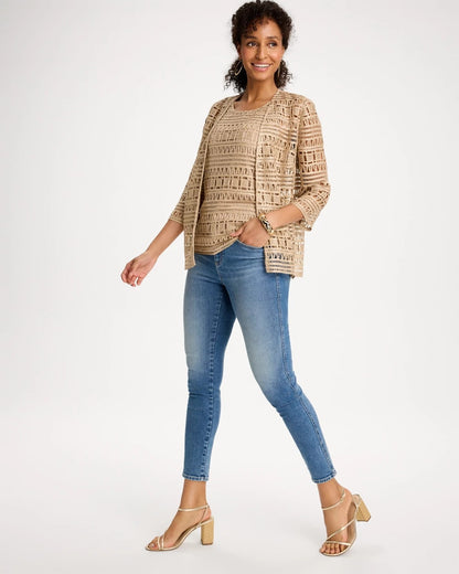 Chico's Travelers™ Metallic Crochet Cardigan