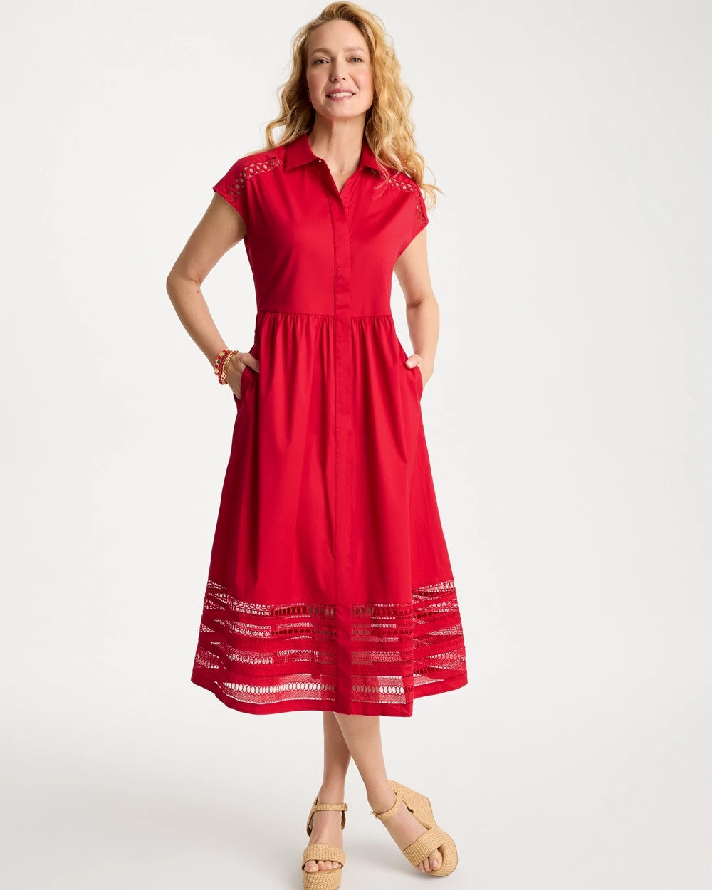 Chico's Lace Trim Midi Shirtdress