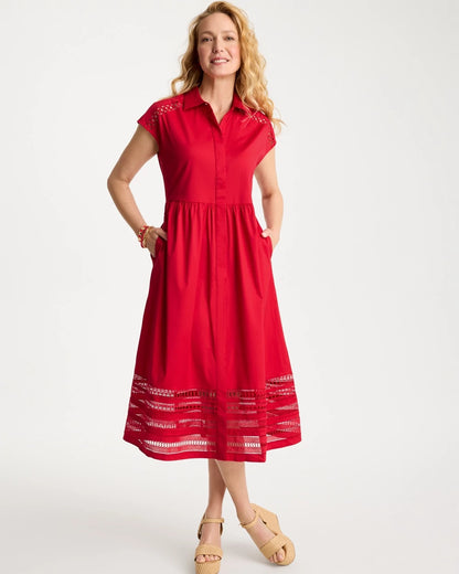 Chico's Lace Trim Midi Shirtdress