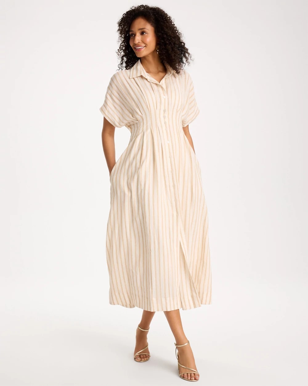 Chico's Linen-Blend Metallic Striped Dress