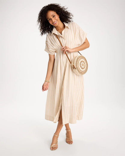 Chico's Linen-Blend Metallic Striped Dress