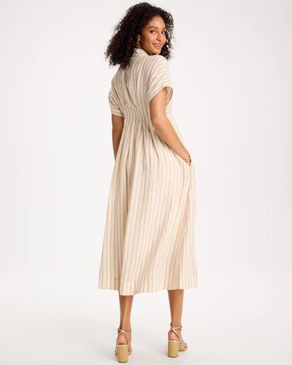 Chico's Linen-Blend Metallic Striped Dress