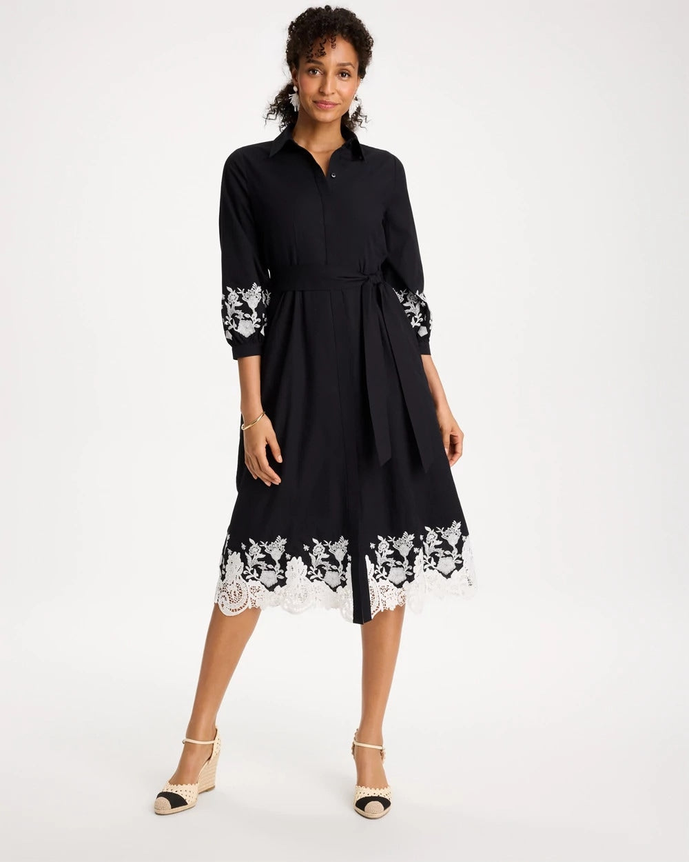 Chico's Cotton Lace Trim Shirtdress