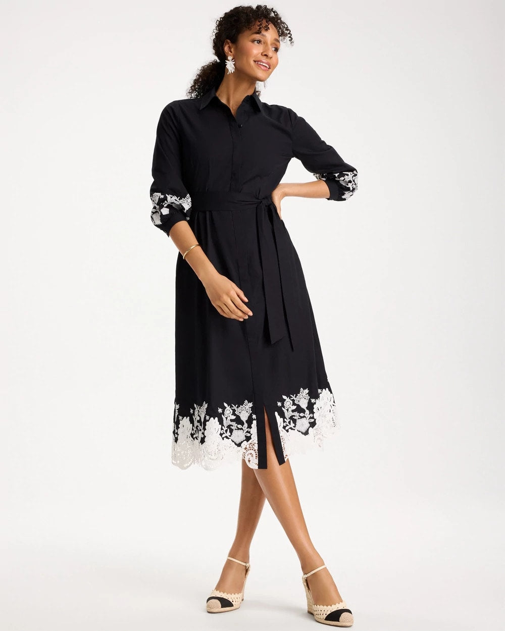 Chico's Cotton Lace Trim Shirtdress