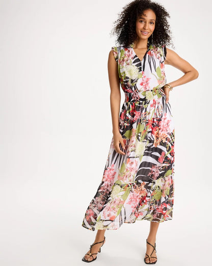 Chico's Crinkle Chiffon Animal Print Dress