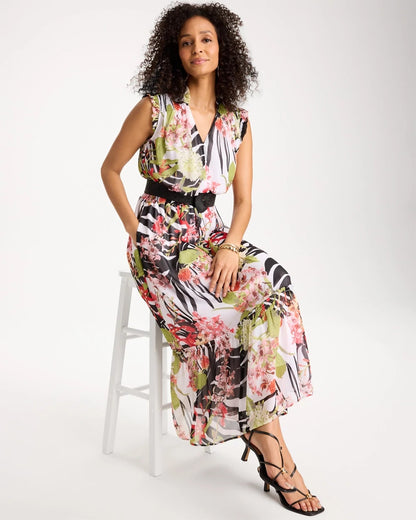 Chico's Crinkle Chiffon Animal Print Dress