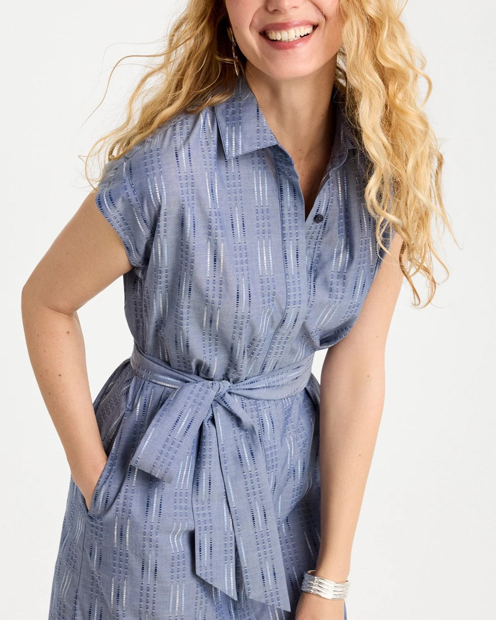 Chico's Clip Jacquard Denim Shirtdress