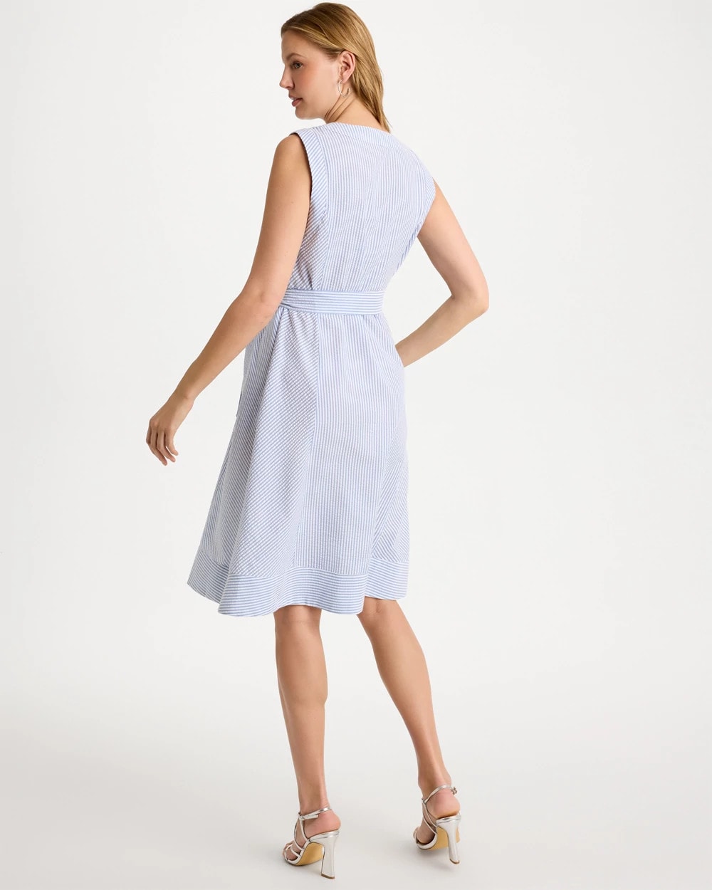 Chico's Seersucker V-Neck Sleeveless Dress