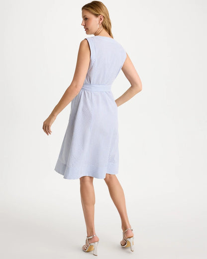 Chico's Seersucker V-Neck Sleeveless Dress