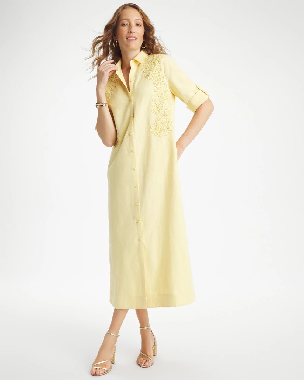 Chico's Embellished Linen-Cotton Shirtdress