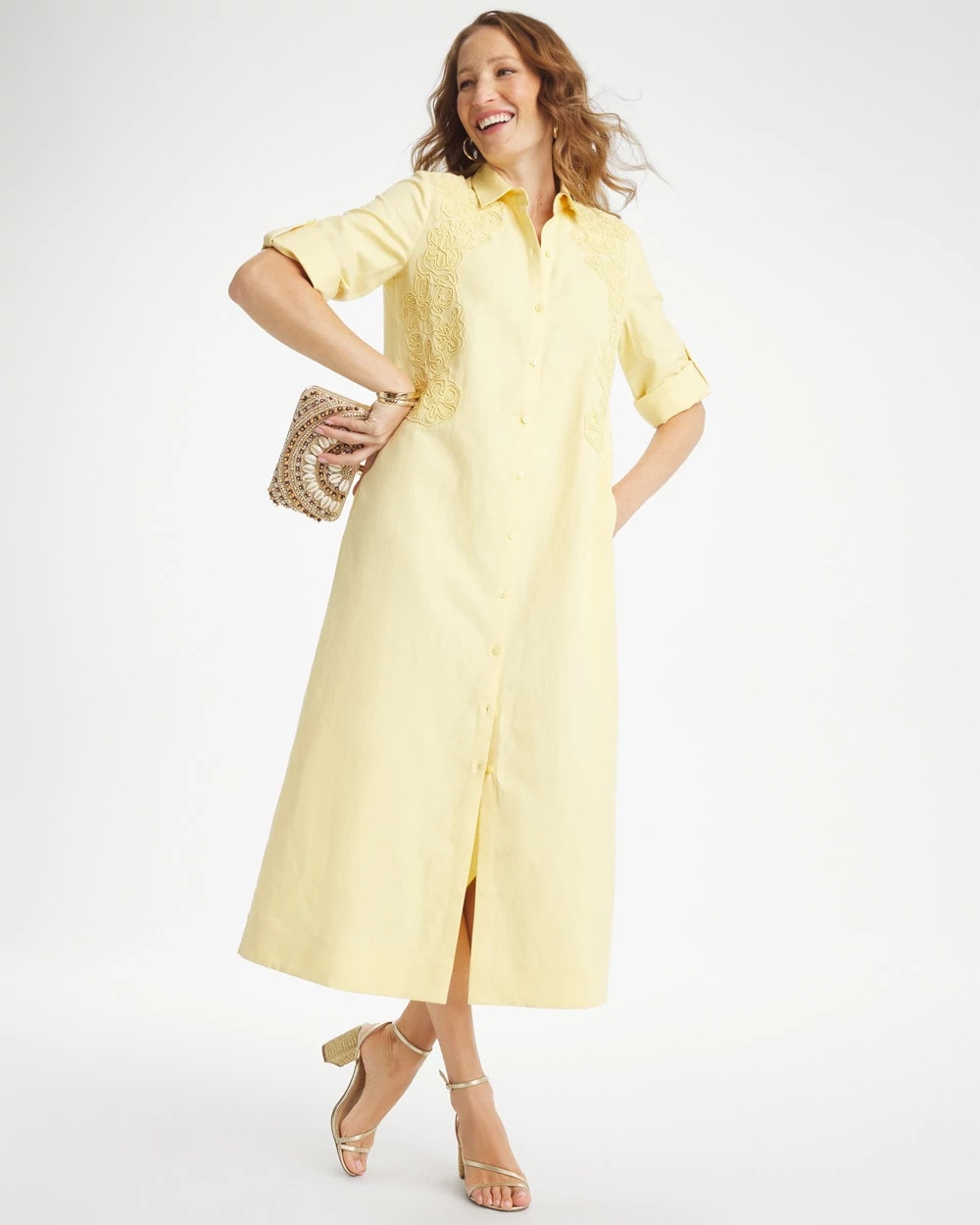 Chico's Embellished Linen-Cotton Shirtdress