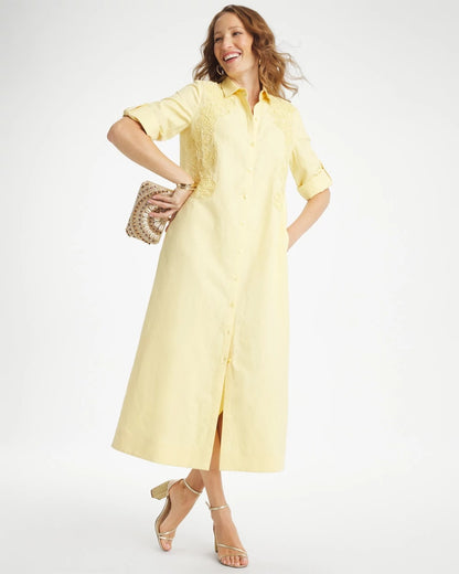 Chico's Embellished Linen-Cotton Shirtdress