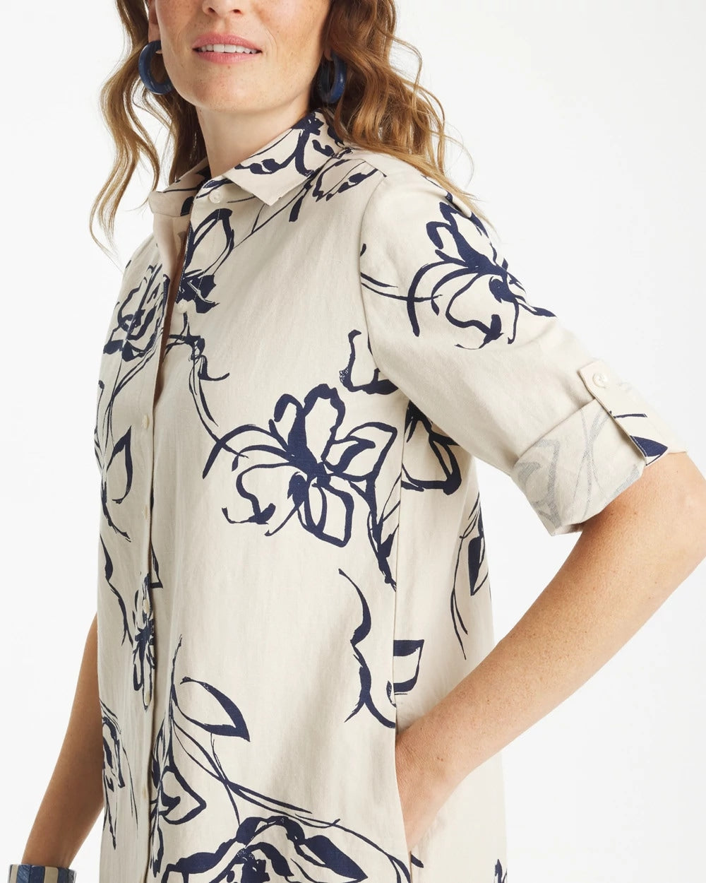 Chico's Printed Linen-Cotton Shirtdress