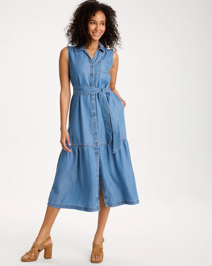 Chico's Twill Denim Belted Shirtdress
