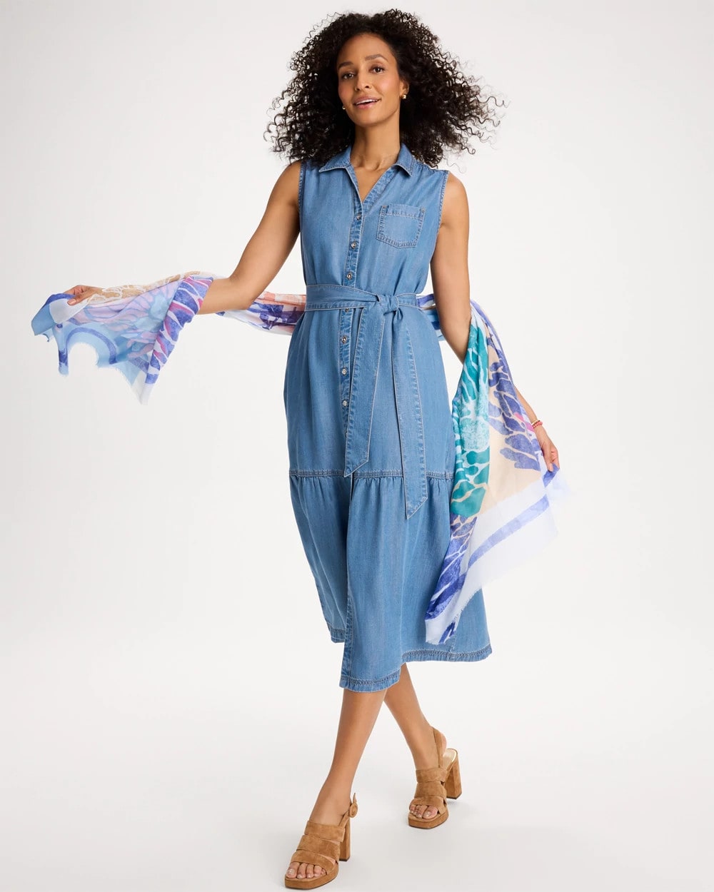Chico's Twill Denim Belted Shirtdress