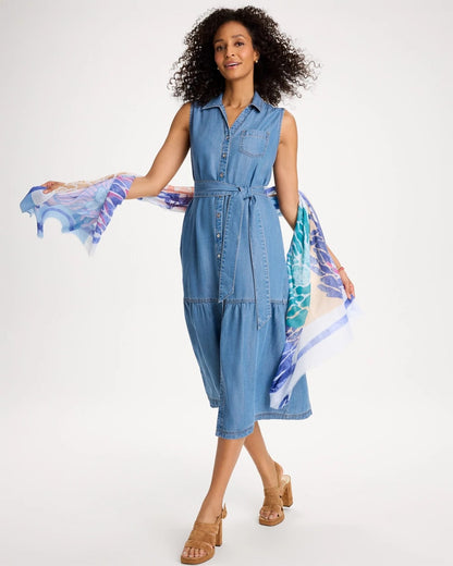 Chico's Twill Denim Belted Shirtdress