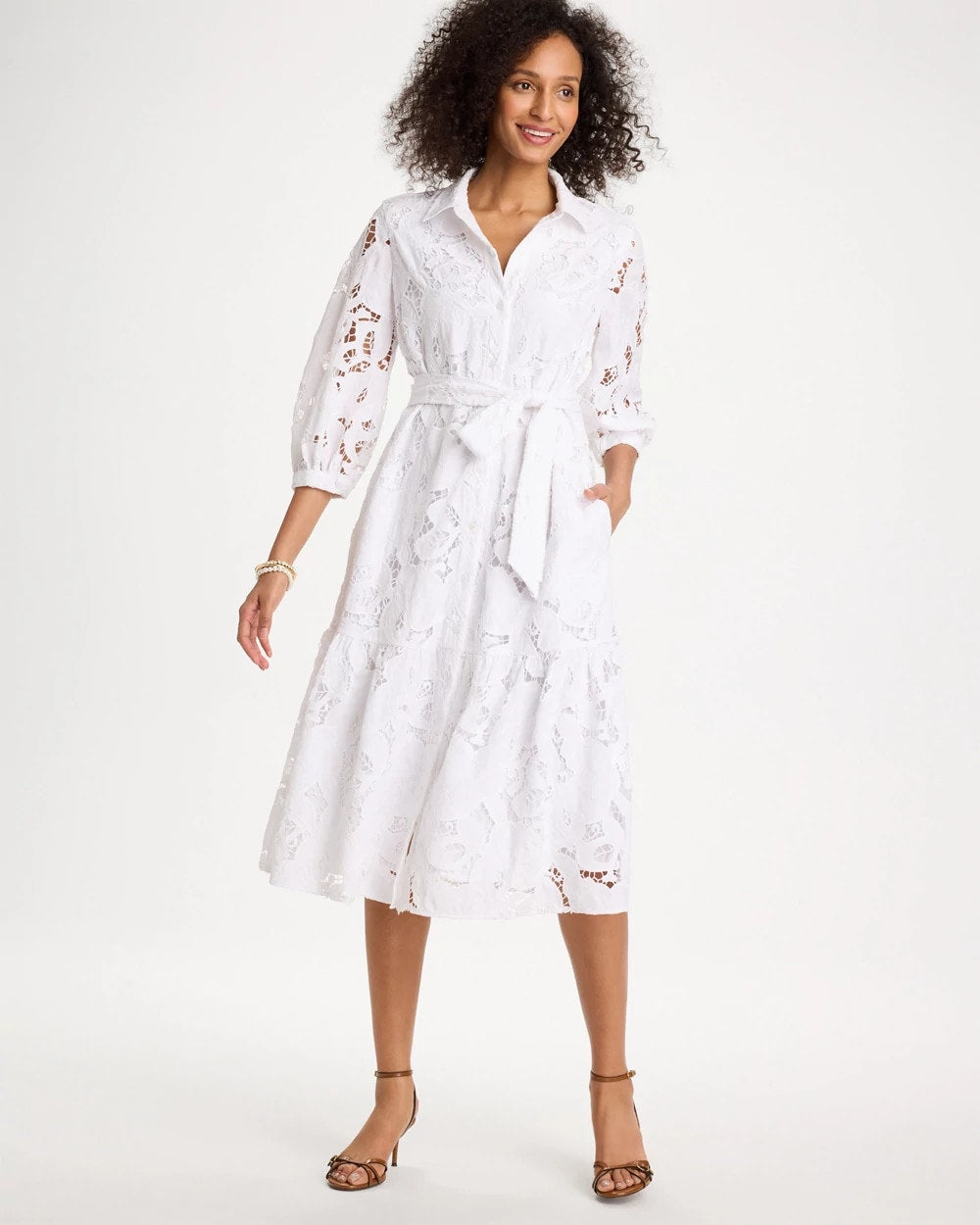 Chico's Lace Cutout Belted Shirtdress