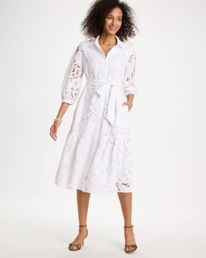 Chico's Lace Cutout Belted Shirtdress