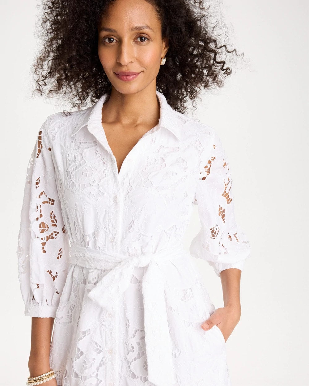 Chico's Lace Cutout Belted Shirtdress
